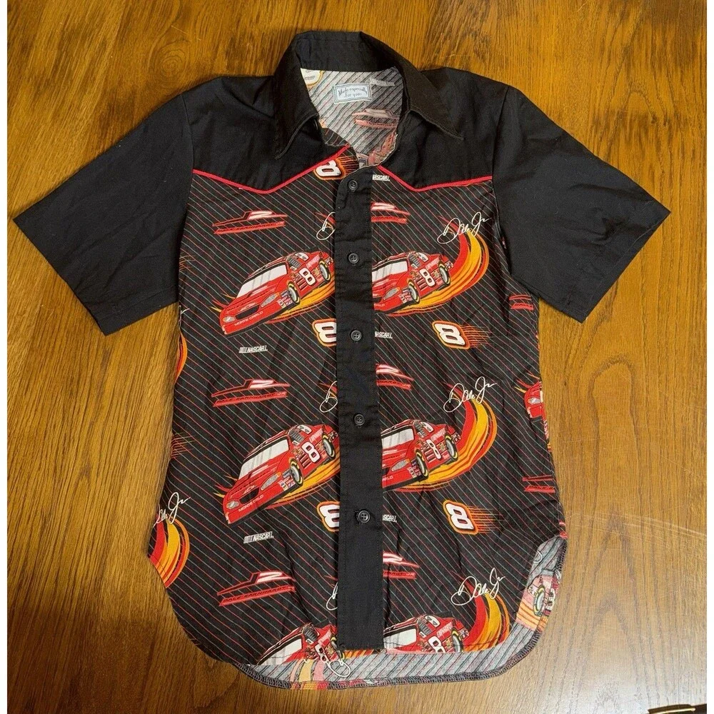 Custom Made w/ Vtg Fabric Dale Earnhardt Sr & Jr Men’s S Button Up’s #3 #8